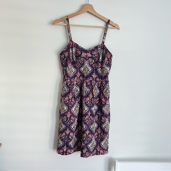 J. Crew Paisley Medallion Dress Sweetheart Neckline Purple Summer Spring 2 - Picture 3 of 8